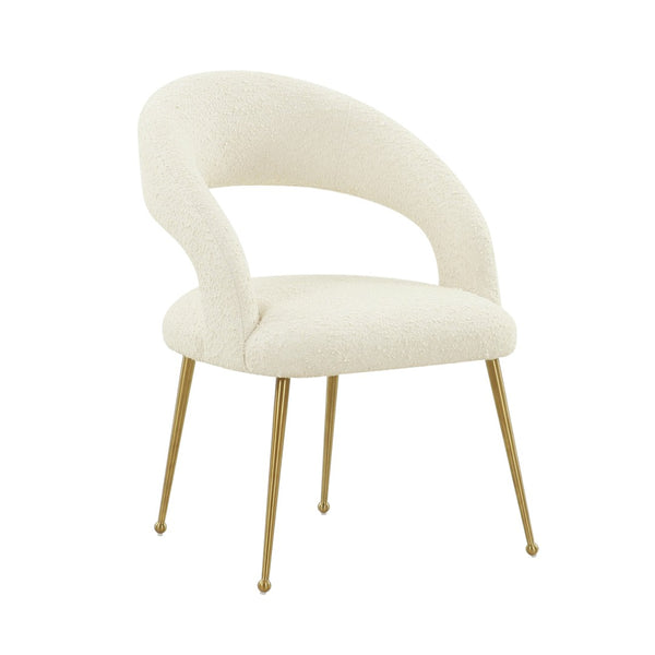 TOV Furniture Rocco Performance Boucle Dining Chair - Chic Mid-Century Modern Design with Glamorous Gold Legs Cream TOV-D68535