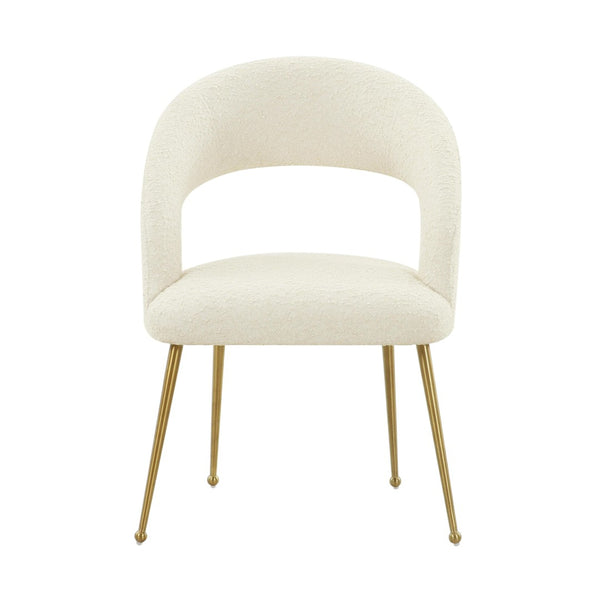 TOV Furniture Rocco Performance Boucle Dining Chair - Chic Mid-Century Modern Design with Glamorous Gold Legs Cream TOV-D68535