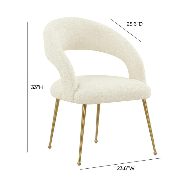 TOV Furniture Rocco Performance Boucle Dining Chair - Chic Mid-Century Modern Design with Glamorous Gold Legs Cream TOV-D68535