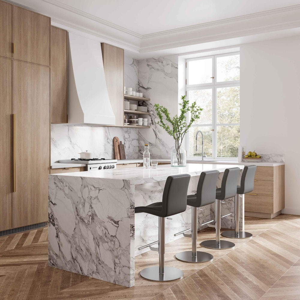 TOV Furniture Paddy Modern Vegan Leather Adjustable Stool with Stainless Steel Frame for Elegant Kitchen Seating Dark Grey TOV-D68624