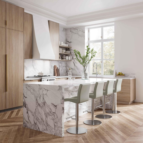 TOV Furniture Paddy Modern Vegan Leather Adjustable Stool with Stainless Steel Frame for Elegant Kitchen Seating Light Grey TOV-D68625