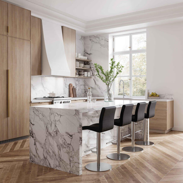 TOV Furniture Paddy Modern Vegan Leather Adjustable Stool with Stainless Steel Frame for Elegant Kitchen Seating Black TOV-D68626