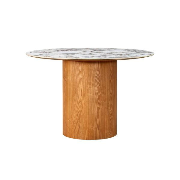 TOV Furniture Tamara 47" Round Marble Ceramic Dinette Table - Elegant Ash Veneer Base for Modern Dining Spaces TOV-D68681