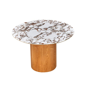 TOV Furniture Tamara 47" Round Marble Ceramic Dinette Table - Elegant Ash Veneer Base for Modern Dining Spaces TOV-D68681