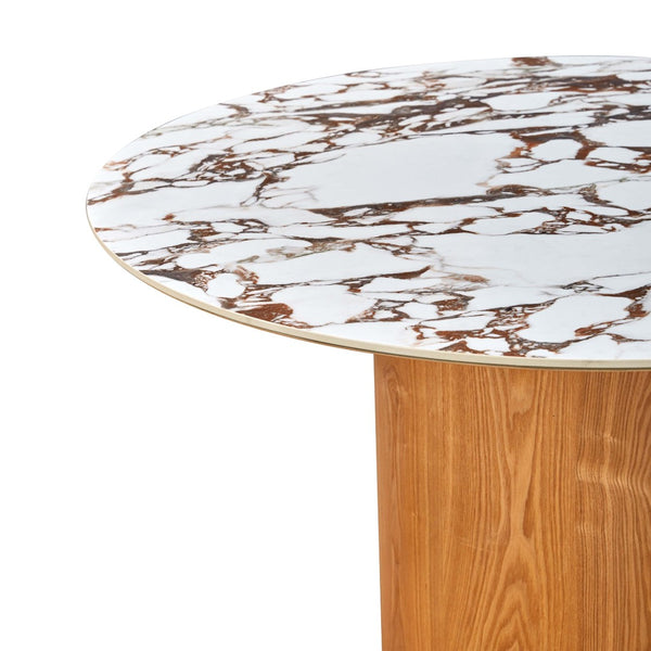 TOV Furniture Tamara 47" Round Marble Ceramic Dinette Table - Elegant Ash Veneer Base for Modern Dining Spaces TOV-D68681