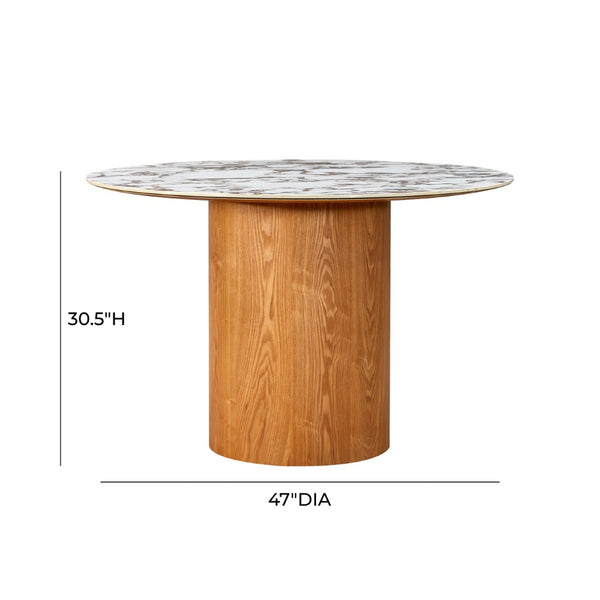 TOV Furniture Tamara 47" Round Marble Ceramic Dinette Table - Elegant Ash Veneer Base for Modern Dining Spaces TOV-D68681