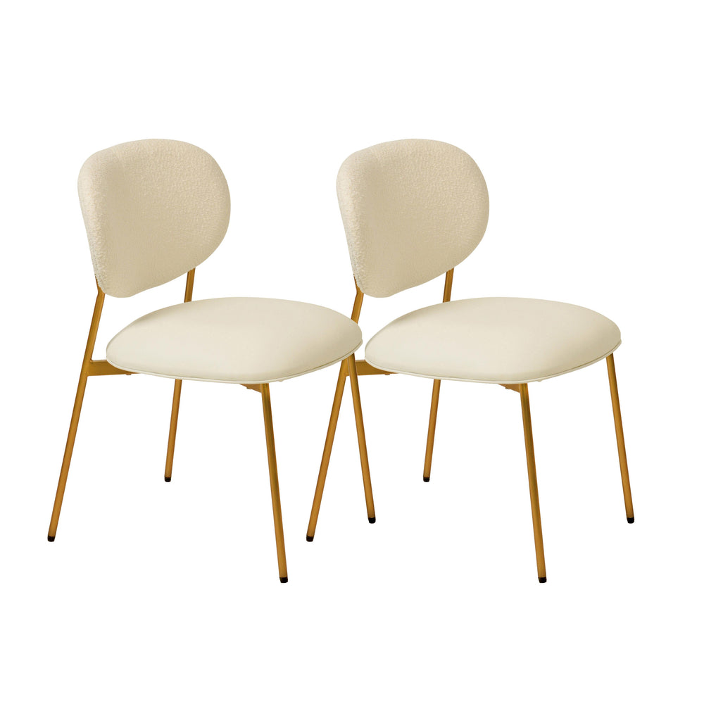 Tov Furniture Mckenzie Cream Boucle & Vegan Leather Stackable Dining Chairs - Modern Set Of 2 For Any Space Cream Boucle,Iron,Plywood,Vegan Leather Tov-d68703