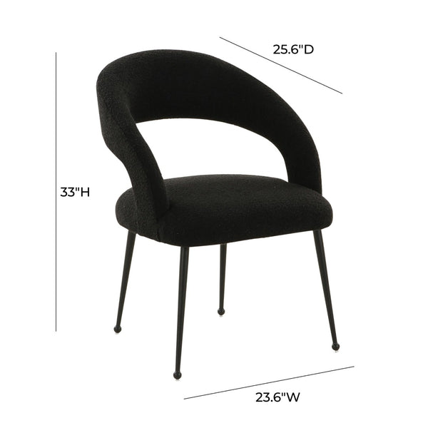 TOV Furniture Rocco Performance Boucle Dining Chair - Chic Mid-Century Modern Design with Glamorous Gold Legs Black TOV-D68704