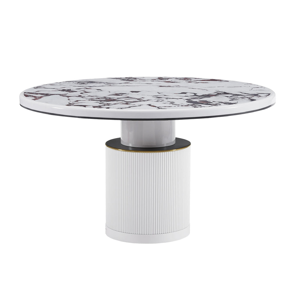 Vanessa White Marble Lacquer 53" Round Dining Table TOV-D68760 TOV Furniture