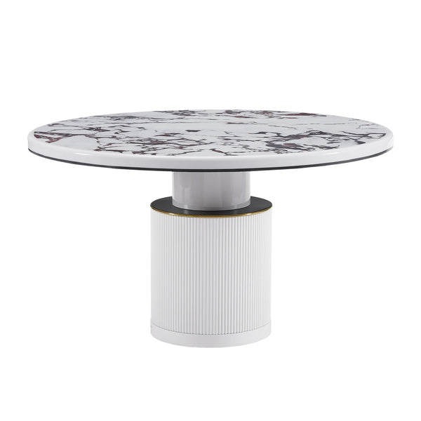 Vanessa White Marble Lacquer 53" Round Dining Table TOV-D68760 TOV Furniture