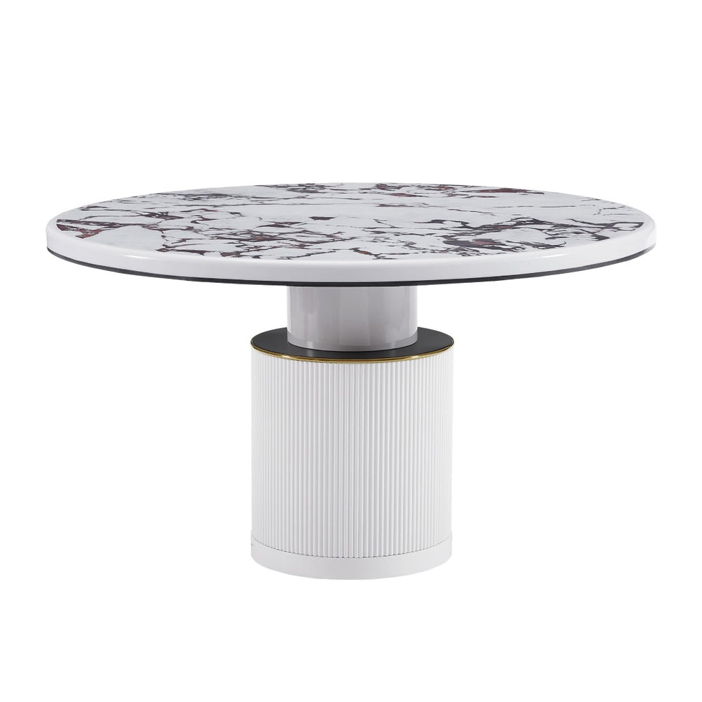 TOV Furniture Vanessa 53" Round Dining Table - Glamorous White Marble with Gold Accents, Ideal for Modern Spaces TOV-D68760