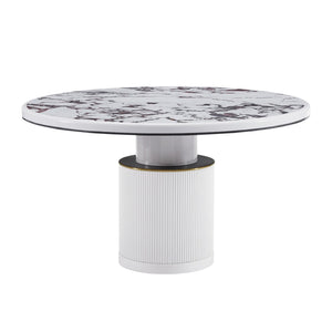 TOV Furniture Vanessa 53" Round Dining Table - Glamorous White Marble with Gold Accents, Ideal for Modern Spaces TOV-D68760