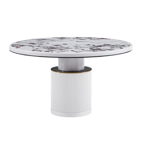 TOV Furniture Vanessa 53" Round Dining Table - Glamorous White Marble with Gold Accents, Ideal for Modern Spaces TOV-D68760