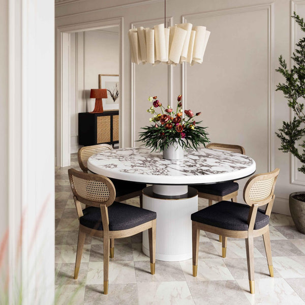 TOV Furniture Vanessa 53" Round Dining Table - Glamorous White Marble with Gold Accents, Ideal for Modern Spaces TOV-D68760