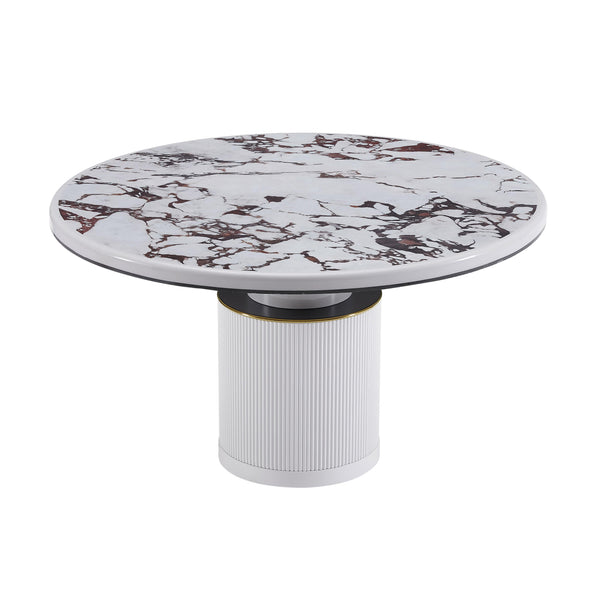 Vanessa White Marble Lacquer 53" Round Dining Table TOV-D68760 TOV Furniture
