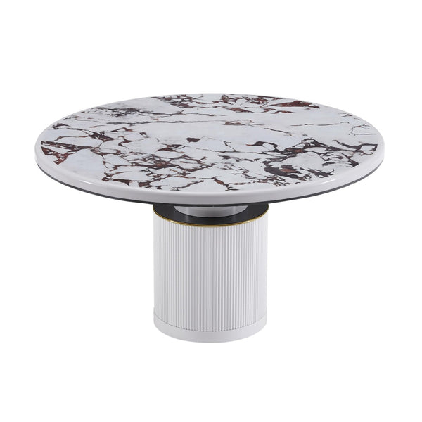 TOV Furniture Vanessa 53" Round Dining Table - Glamorous White Marble with Gold Accents, Ideal for Modern Spaces TOV-D68760