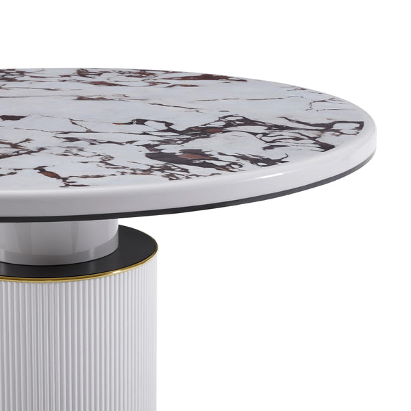 Vanessa White Marble Lacquer 53" Round Dining Table TOV-D68760 TOV Furniture