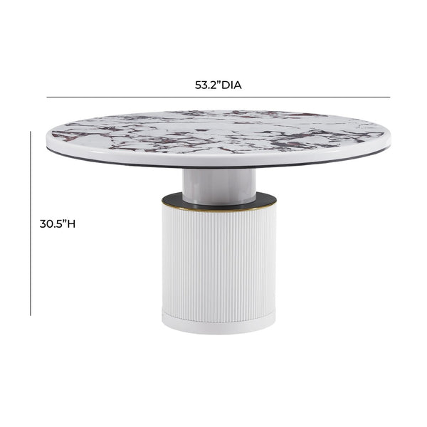 TOV Furniture Vanessa 53" Round Dining Table - Glamorous White Marble with Gold Accents, Ideal for Modern Spaces TOV-D68760
