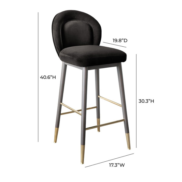 TOV Furniture Hailey Velvet Stool - Luxurious Mid-Century Design with Brass Accents for Chic Home Elegance Charcoal / Bar Height TOV-D68845