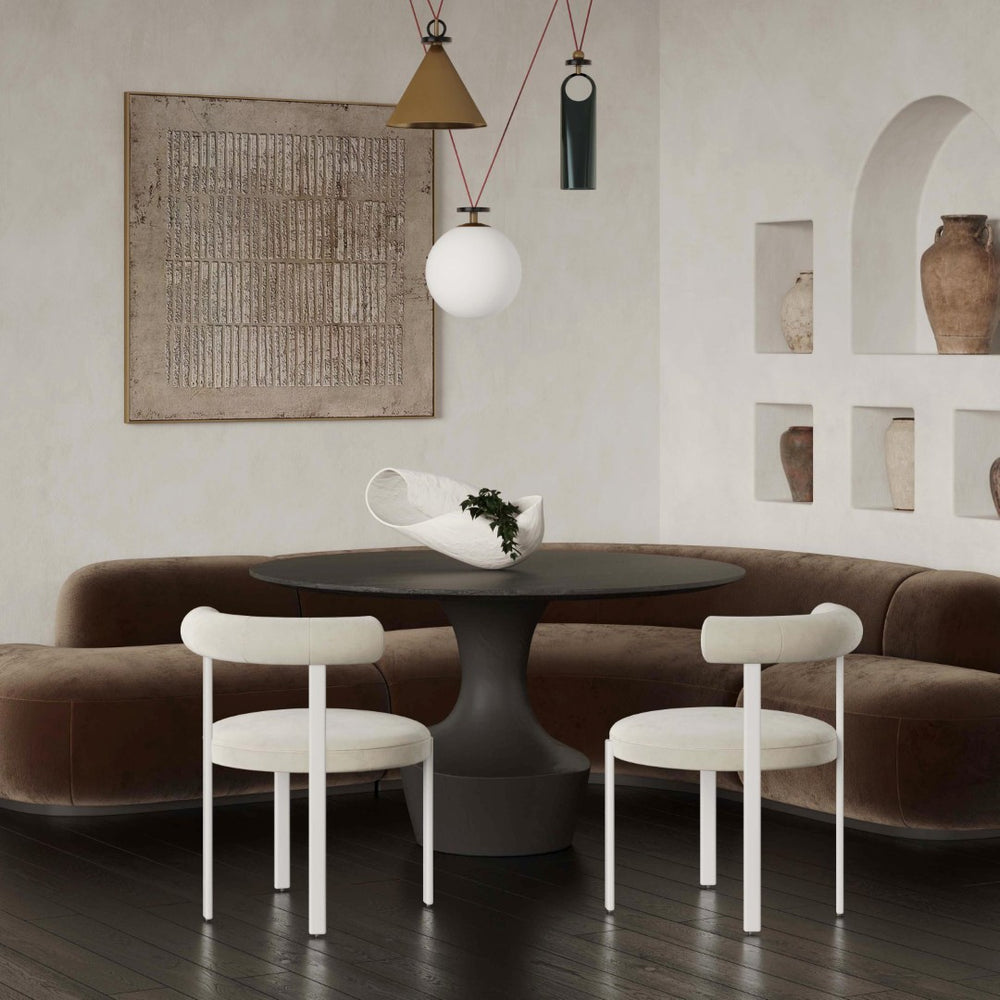 TOV Furniture Margaret Performance Chenille Bolster Back Dining Chair for Contemporary Comfort and Style Cream TOV-D68911