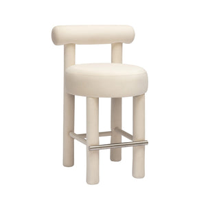 TOV Furniture Carmel Cream Velvet Counter Stool - Plush Comfort, Modern Design & Durable Stainless-Steel Accents TOV-D68981