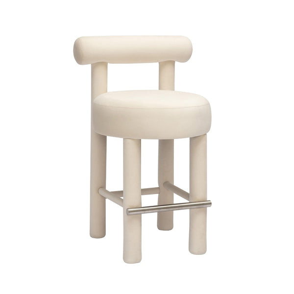 TOV Furniture Carmel Cream Velvet Counter Stool - Plush Comfort, Modern Design & Durable Stainless-Steel Accents TOV-D68981