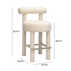TOV Furniture Carmel Cream Velvet Counter Stool - Plush Comfort, Modern Design & Durable Stainless-Steel Accents TOV-D68981