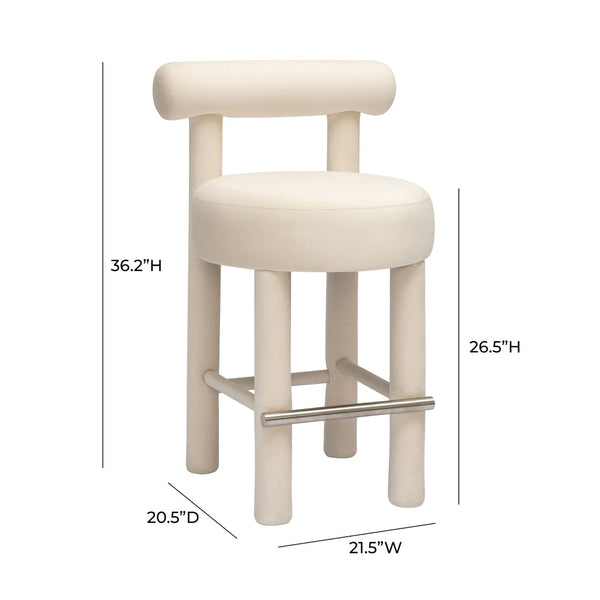 TOV Furniture Carmel Cream Velvet Counter Stool - Plush Comfort, Modern Design & Durable Stainless-Steel Accents TOV-D68981
