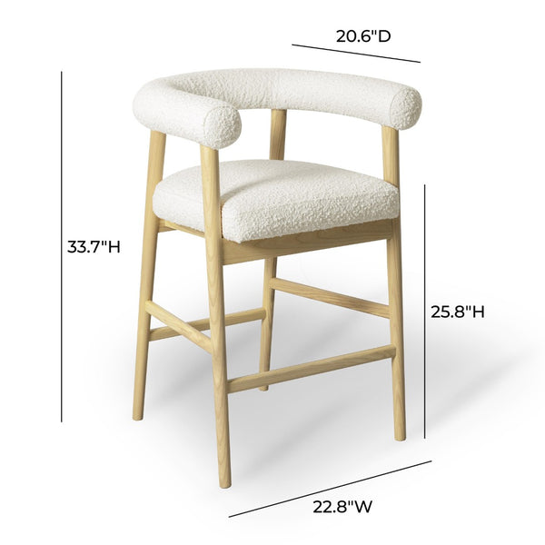 TOV Furniture Spara Modern Boucle Counter Stool - Elegant Design with Soft Upholstery for Cozy Dining Spaces Cream TOV-D68998