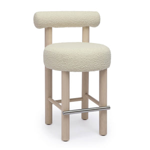TOV Furniture Carmel Cream Boucle Counter Stool - Retro Mid-Century Design with Solid Wood Frame & Cozy Comfort TOV-D69021