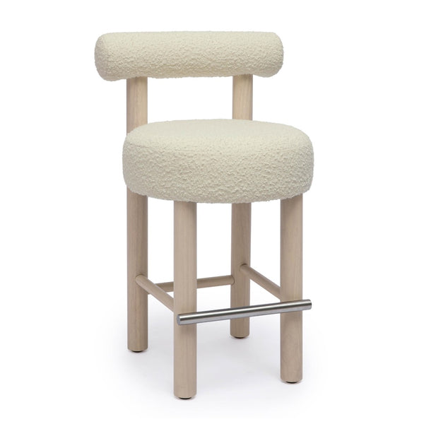 TOV Furniture Carmel Cream Boucle Counter Stool - Retro Mid-Century Design with Solid Wood Frame & Cozy Comfort TOV-D69021