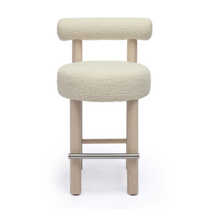TOV Furniture Carmel Cream Boucle Counter Stool - Retro Mid-Century Design with Solid Wood Frame & Cozy Comfort TOV-D69021