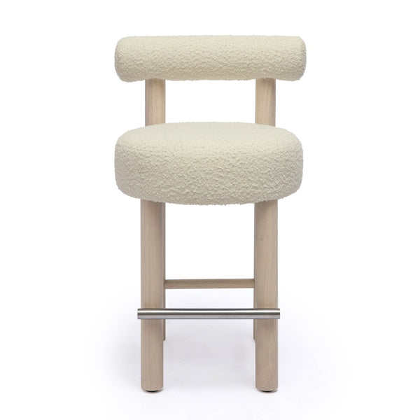 TOV Furniture Carmel Cream Boucle Counter Stool - Retro Mid-Century Design with Solid Wood Frame & Cozy Comfort TOV-D69021