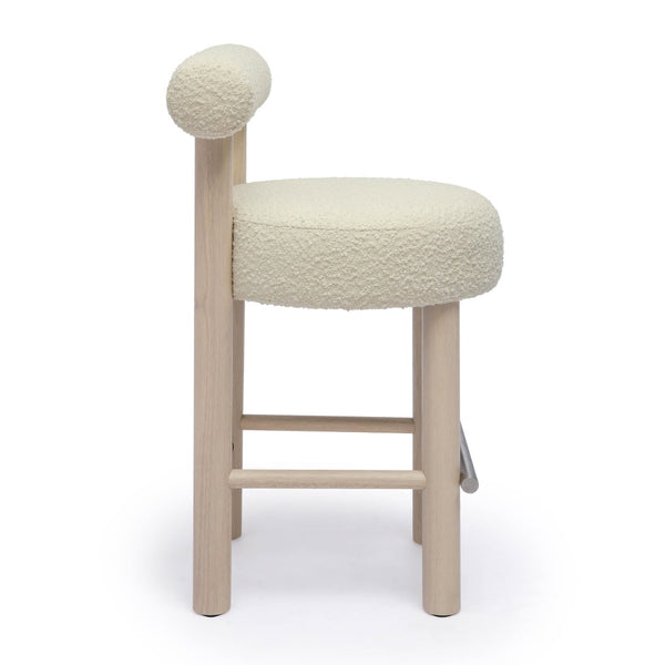 TOV Furniture Carmel Cream Boucle Counter Stool - Retro Mid-Century Design with Solid Wood Frame & Cozy Comfort TOV-D69021