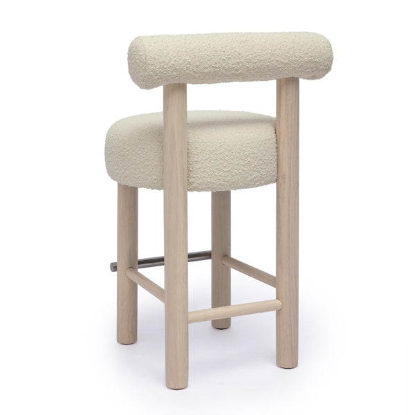TOV Furniture Carmel Cream Boucle Counter Stool - Retro Mid-Century Design with Solid Wood Frame & Cozy Comfort TOV-D69021