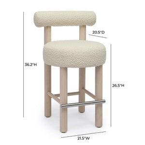 TOV Furniture Carmel Cream Boucle Counter Stool - Retro Mid-Century Design with Solid Wood Frame & Cozy Comfort TOV-D69021