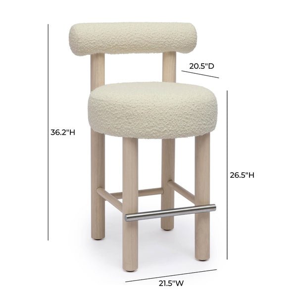 TOV Furniture Carmel Cream Boucle Counter Stool - Retro Mid-Century Design with Solid Wood Frame & Cozy Comfort TOV-D69021