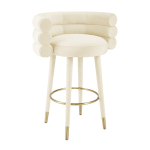 TOV Furniture Betty Velvet Stool - Chic Upholstered Seating with Gold Accents for Modern Kitchens and Bars Cream / Bar Height TOV-D69022