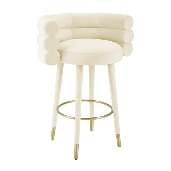 TOV Furniture Betty Velvet Stool - Chic Upholstered Seating with Gold Accents for Modern Kitchens and Bars Cream / Bar Height TOV-D69022