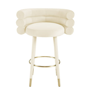 TOV Furniture Betty Velvet Stool - Chic Upholstered Seating with Gold Accents for Modern Kitchens and Bars Cream / Bar Height TOV-D69022