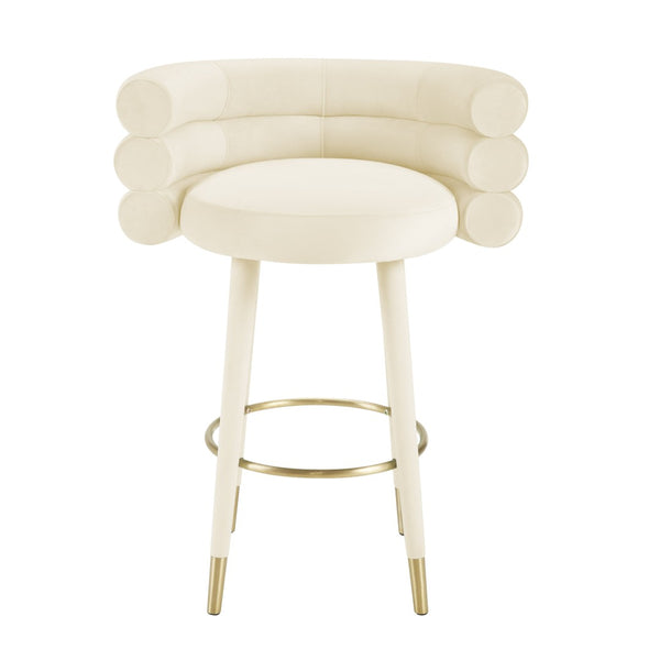 TOV Furniture Betty Velvet Stool - Chic Upholstered Seating with Gold Accents for Modern Kitchens and Bars Cream / Bar Height TOV-D69022