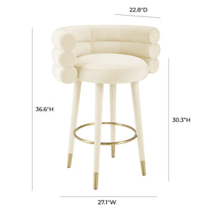 TOV Furniture Betty Velvet Stool - Chic Upholstered Seating with Gold Accents for Modern Kitchens and Bars Cream / Bar Height TOV-D69022