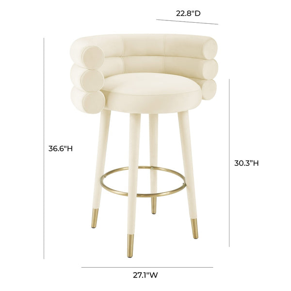 TOV Furniture Betty Velvet Stool - Chic Upholstered Seating with Gold Accents for Modern Kitchens and Bars Cream / Bar Height TOV-D69022