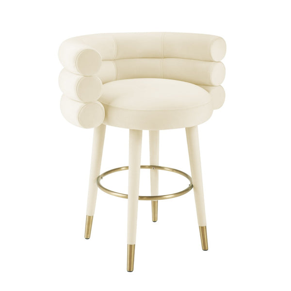 TOV Furniture Betty Velvet Stool - Chic Upholstered Seating with Gold Accents for Modern Kitchens and Bars Cream / Counter Height TOV-D69023