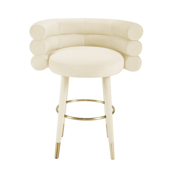 TOV Furniture Betty Velvet Stool - Chic Upholstered Seating with Gold Accents for Modern Kitchens and Bars Cream / Counter Height TOV-D69023