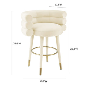 TOV Furniture Betty Velvet Stool - Chic Upholstered Seating with Gold Accents for Modern Kitchens and Bars Cream / Counter Height TOV-D69023