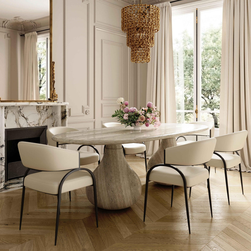 Tov Furniture Tatum Dining Chair – Chic Vegan Leather Design With Antique Bronze Frame For Modern Dining Spaces Cream Fabric,Foam,Plywood,Polyester,Stainless Steel Tov-d69051