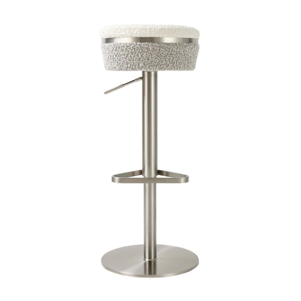 TOV Furniture Astro Modern Adjustable Stool in White & Grey Boucle - Stylish 360° Swivel for Contemporary Spaces TOV-D69064