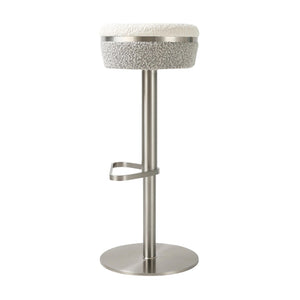 TOV Furniture Astro Modern Adjustable Stool in White & Grey Boucle - Stylish 360° Swivel for Contemporary Spaces TOV-D69064
