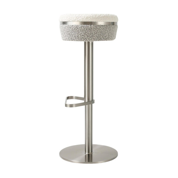 TOV Furniture Astro Modern Adjustable Stool in White & Grey Boucle - Stylish 360° Swivel for Contemporary Spaces TOV-D69064